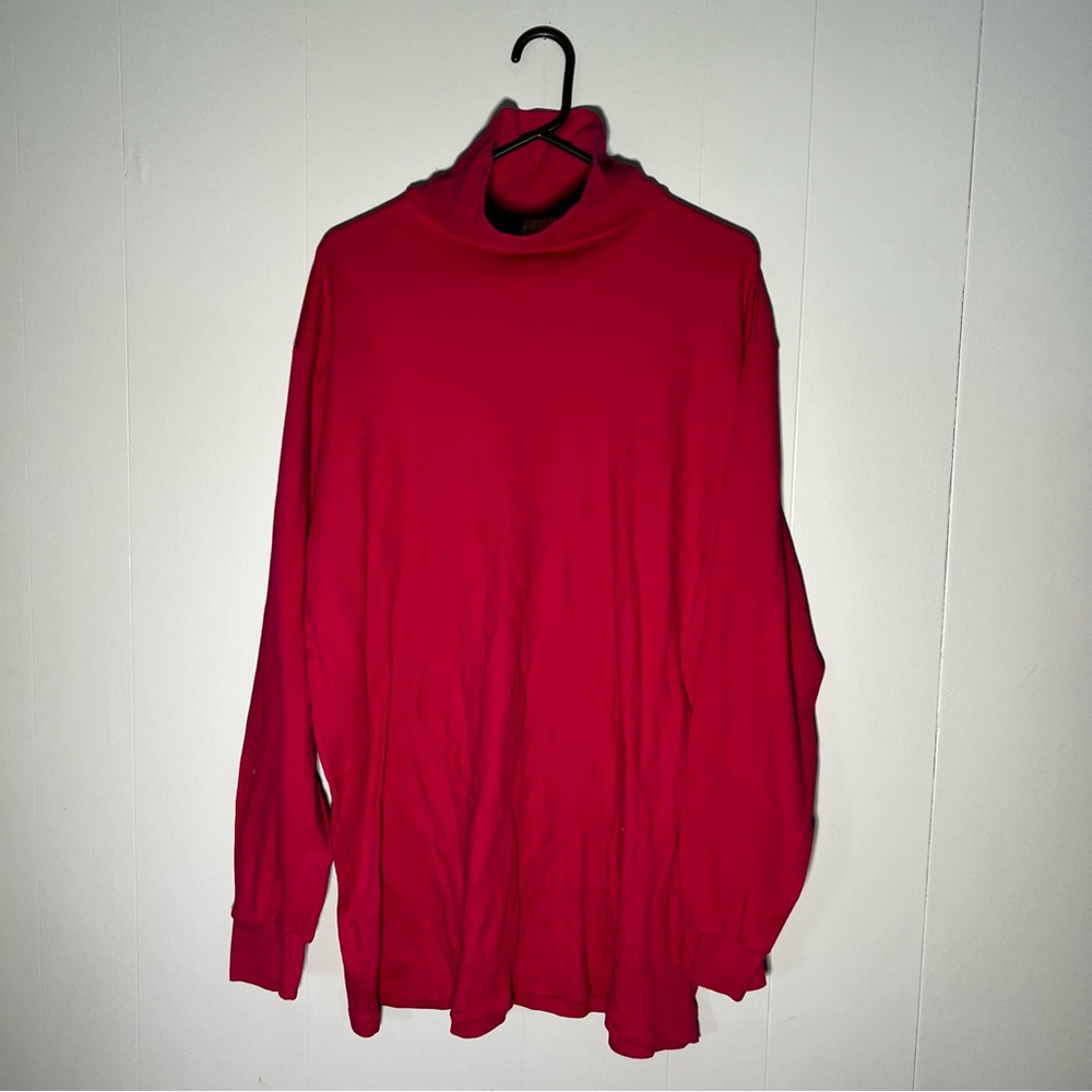 St Johns Bay | Size 2XLT | Classic Turtle Neck Long Sleeve Tee Cotton | Deep Red